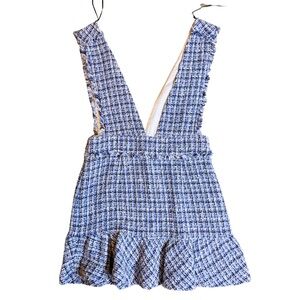 Zara Blue and White Plaid Pinafore Dress Size S